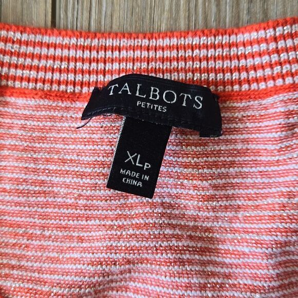 Talbots Orange and Silver Metallic Striped Cardigan - Picture 4 of 5